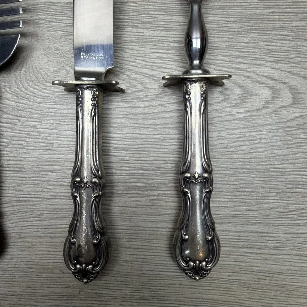 Vintage Lot Of 3 Sterling Silver Handle Silverware. Steak‎ Knife, Carving Fork